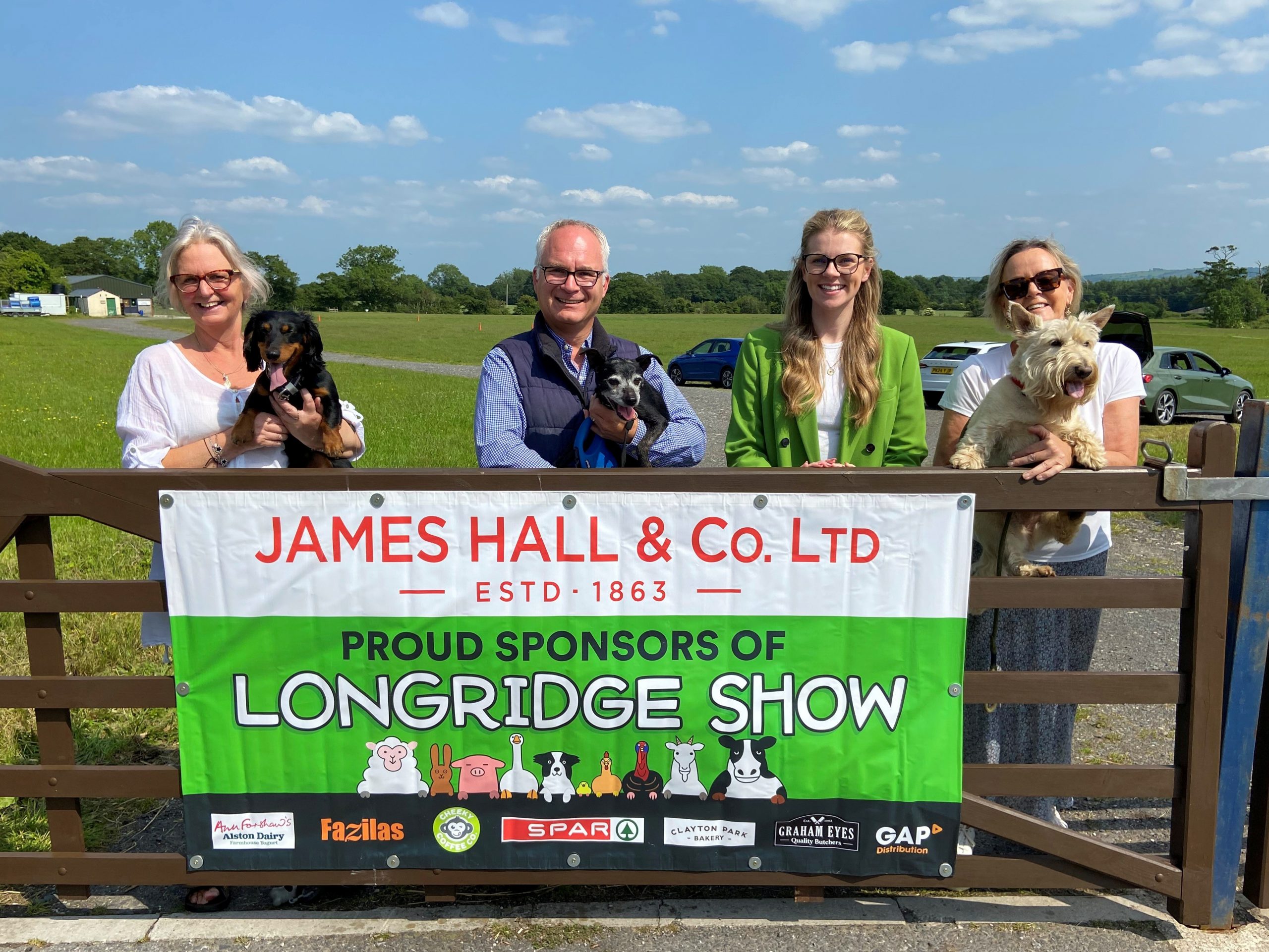 Longridge Show 2025 Philippa Harrington, Marketing Manager at James Hall & Co. Ltd (centre right), with Graham Kelsall (centre left) and Alison Goossens (right) who are Treasurer and Secretary of Goosnargh and Longridge Agricultural Society respectively, with friend of the show Lorraine Walmsley (left).
