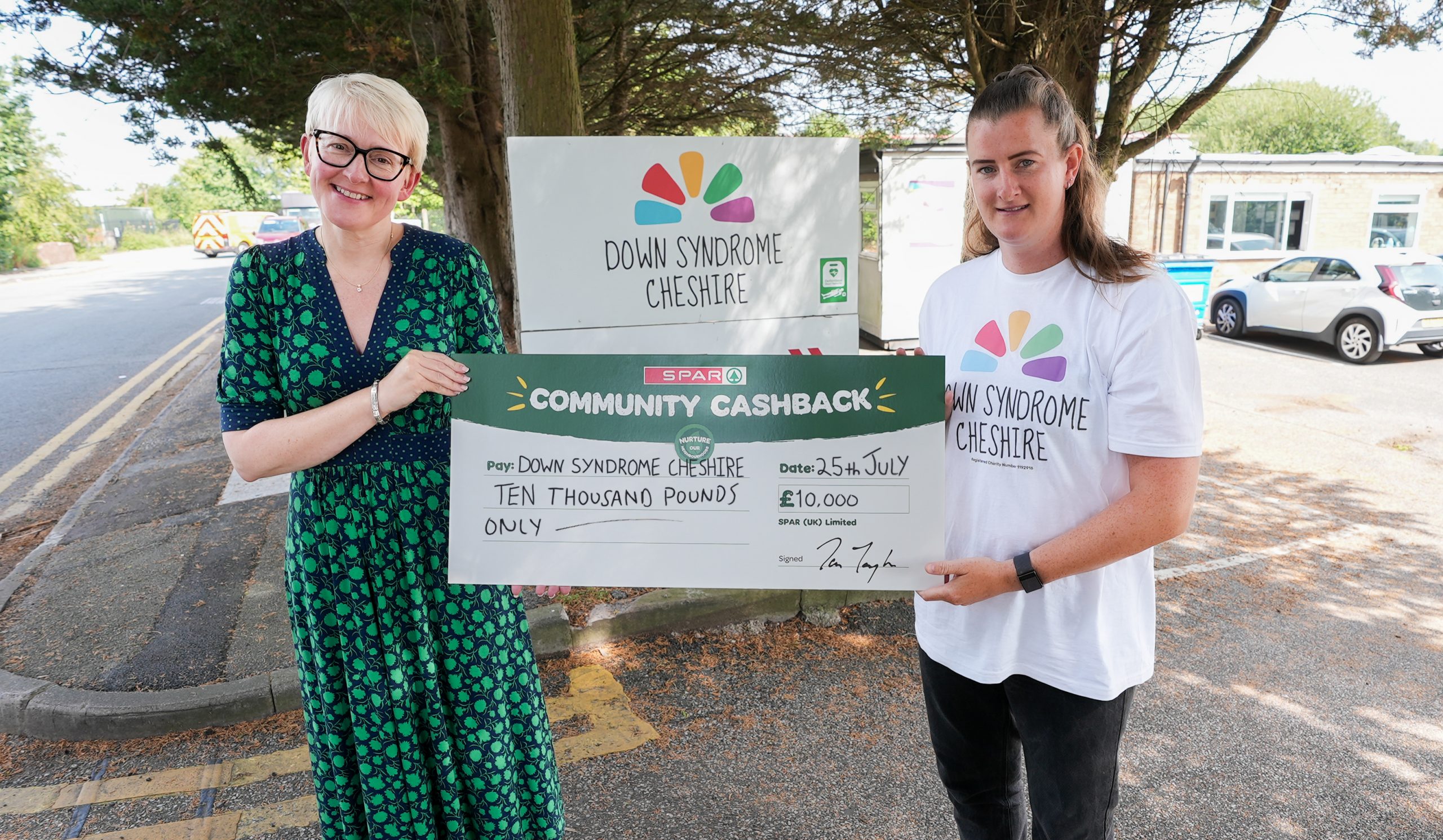 Fiona Drummond, Company Stores Director at James Hall & Co. Ltd, SPAR’s primary retailer, wholesaler and distributor for the North of England, with Down Syndrome Cheshire's Chief Executive Officer Vicky Irwin.