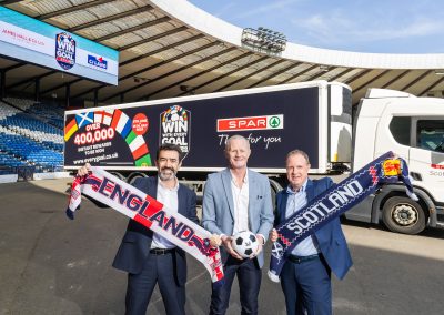 The launch of SPAR's Win With Every Goal campaign at Hampden Park with Colin Hendry, Dominic Hall and Colin McLean