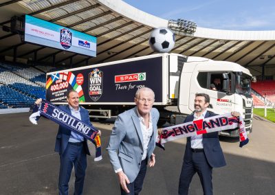 The launch of SPAR's Win With Every Goal campaign at Hampden Park with Colin Hendry, Dominic Hall and Colin McLean