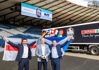 The launch of SPAR's Win With Every Goal campaign at Hampden Park with Colin Hendry, Dominic Hall and Colin McLean